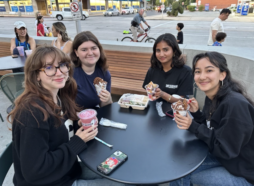 After completing all their assignments, Reed D. '25, Ella B. '25, Tanvi C. '25, and Mirella C. '25 celebrate with sweet treats at Erewhon.
